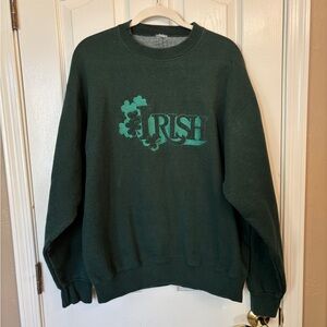 “Irish” Vintage 90s Dark Green Sweatshirt Crewneck Oversized Cotton/Poly Blend